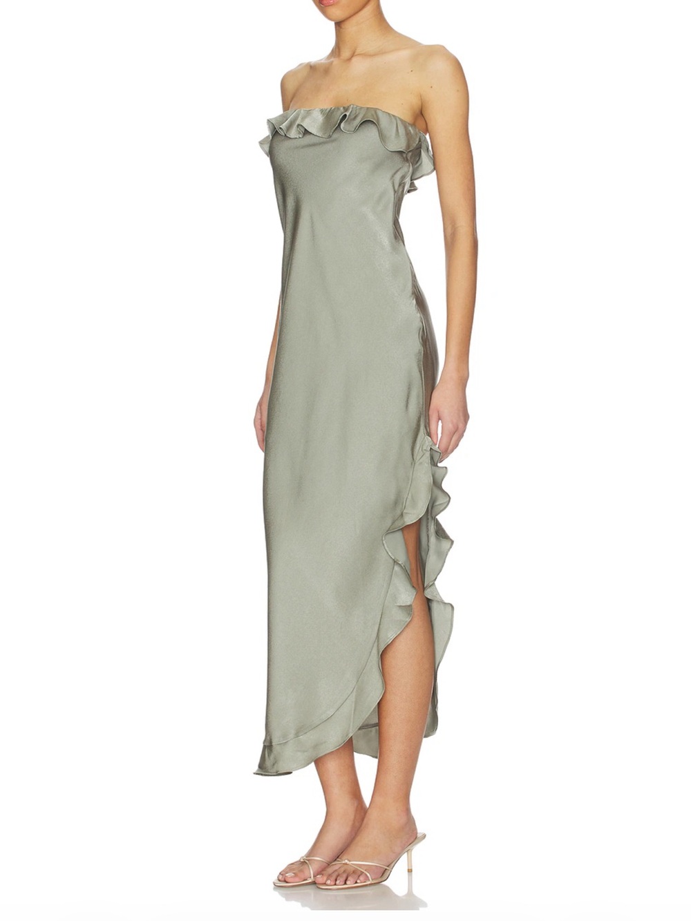 Revolve Heartloom Sage Satin Strapless Gown - Women’s Size M